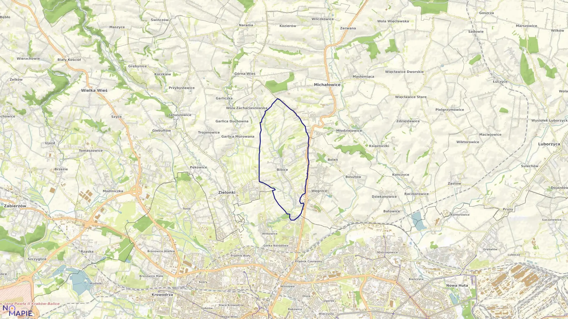 Mapa obrębu Bibice w gminie Zielonki