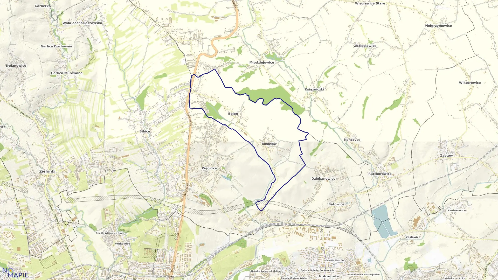 Mapa obrębu Bosutów w gminie Zielonki
