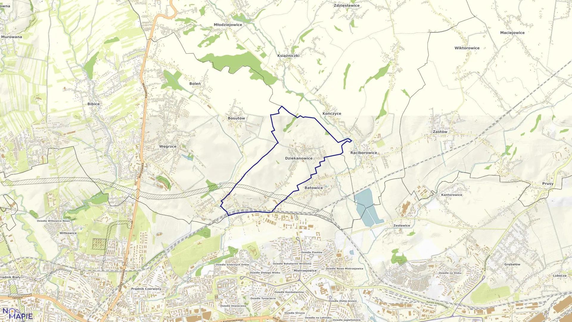 Mapa obrębu Dziekanowice w gminie Zielonki