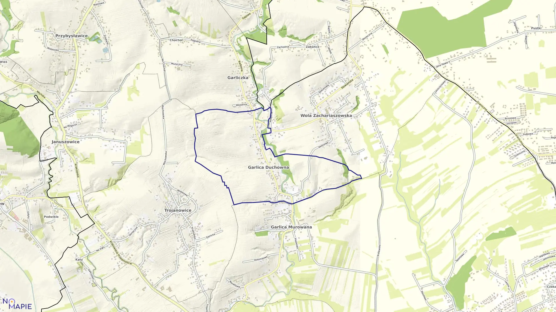 Mapa obrębu Garlica Duchowna w gminie Zielonki