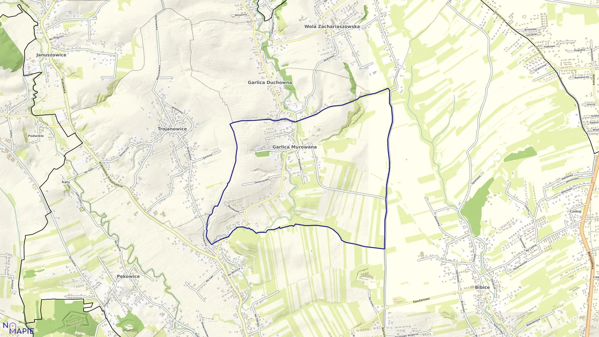 Mapa obrębu Garlica Murowana w gminie Zielonki