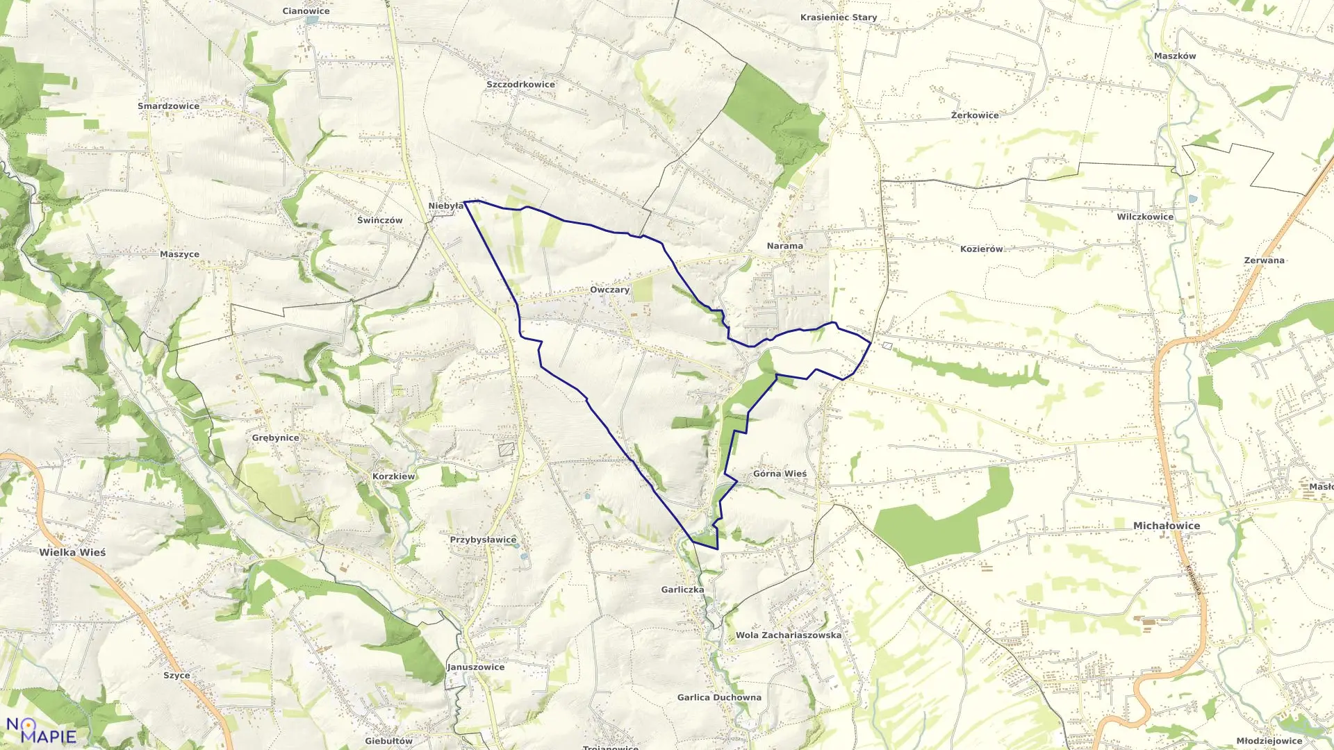 Mapa obrębu Owczary w gminie Zielonki