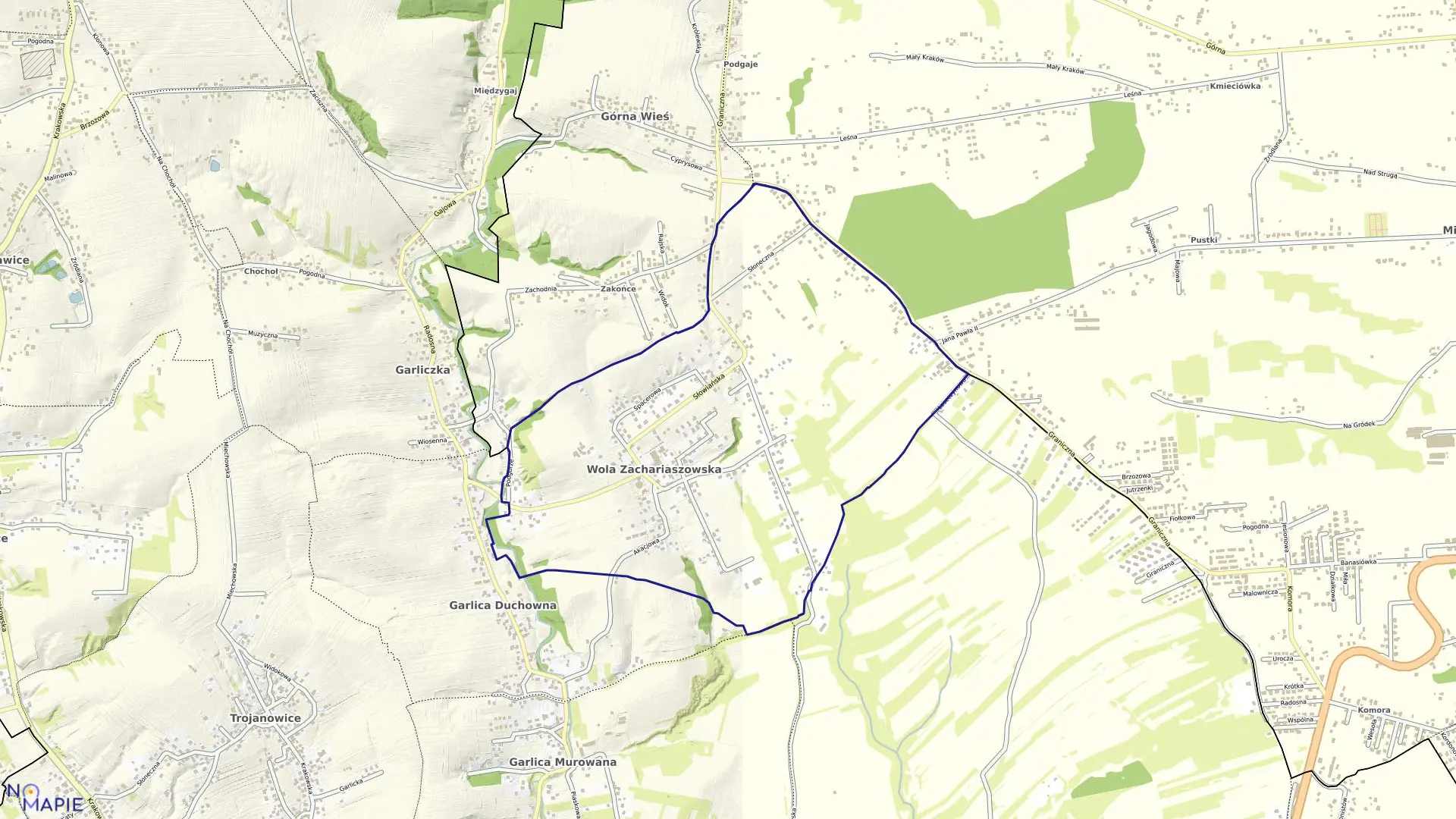 Mapa obrębu Wola Zachariaszowska w gminie Zielonki